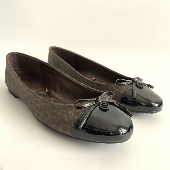 Michael Michael Kors Flats Size 10M Brown Monogrammed Cap-toe Bow Front Ballet - Picture 11 of 11